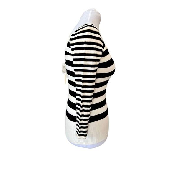 Guess Black White Metallic Gold Thread Scoop Neck Long Sweater LARGE Cottagecore - Picture 3 of 12